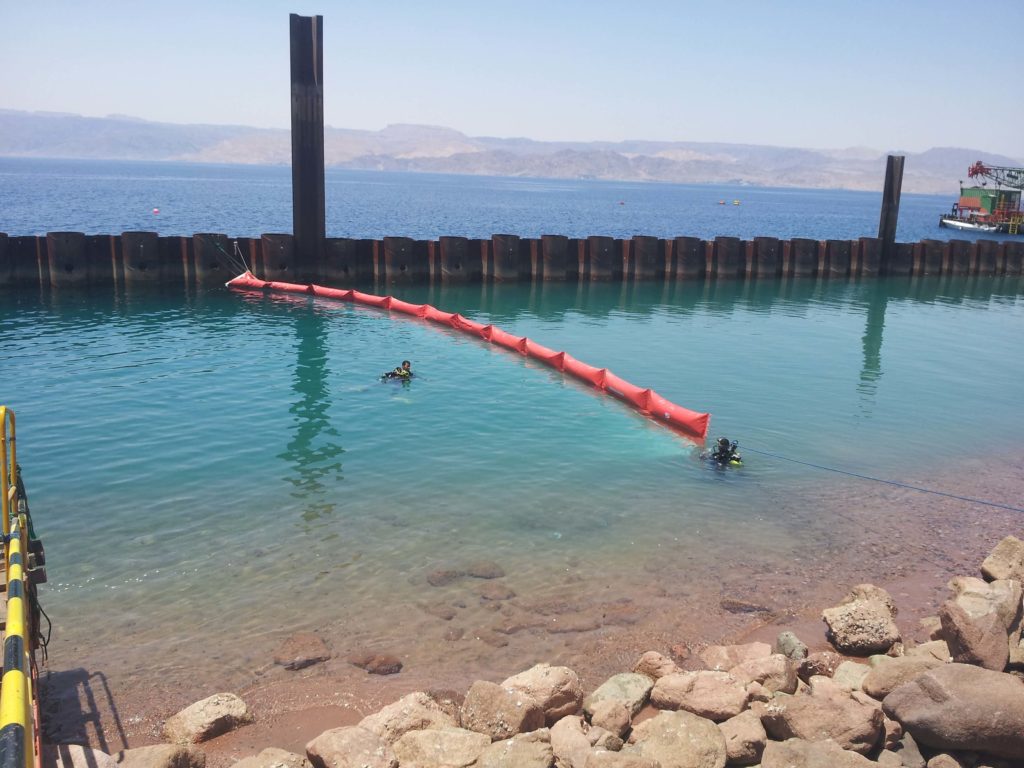 Silt curtain installation at Aqaba Container Terminal