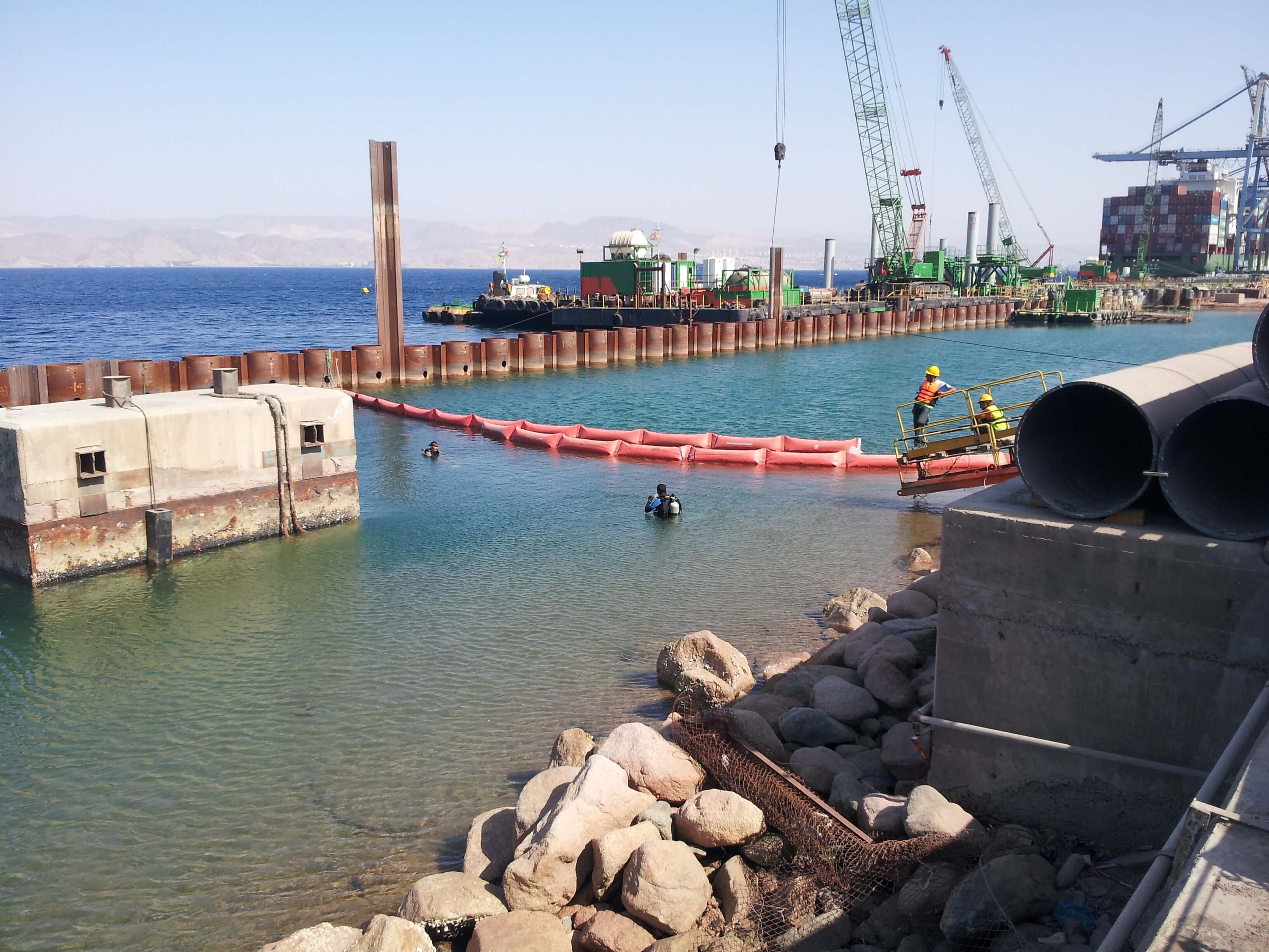 Silt curtain installation at Aqaba Container Terminal